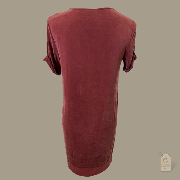 Anthropologie Dolan Burgundy Cupro V-Neck Tunic Dress | XSP Minimalist Layer - Picture 3 of 4
